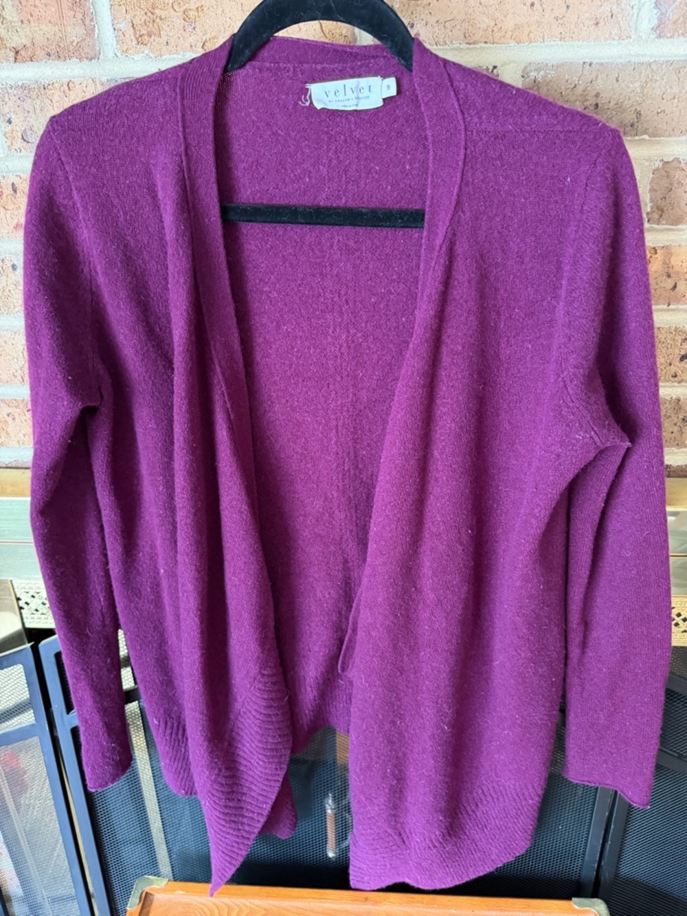 LADIES SMALL VELVET BRAND PURPLE 100% CASHMERE CARDIGAN SWEATER